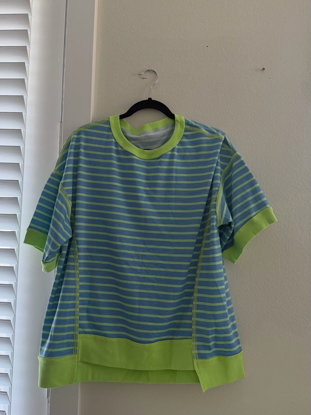 Women's Short-Sleeve Striped Tee in Blue and Lime